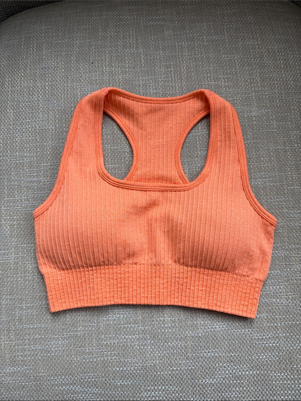 Seamless Ribbed Racerback Sports Bra - Coral Orange